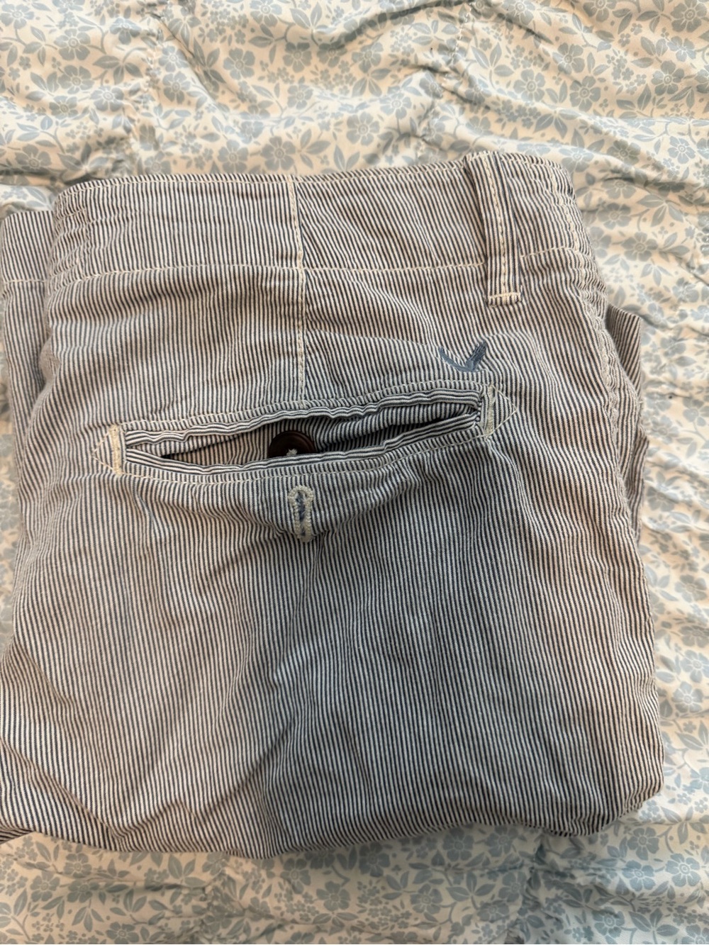 American Eagle Outfitters Men's Navy and White Striped Chino Shorts